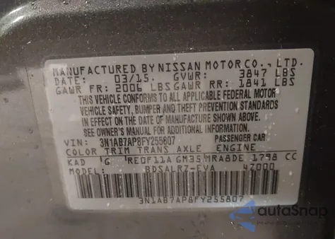 2015 Nissan Sentra Sr from USA, damaged, VIN 3N1AB7AP8FY255807